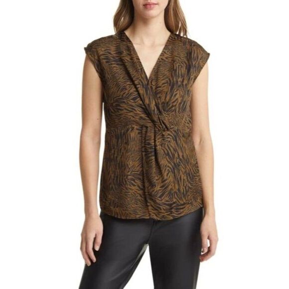 Halogen Twist Front Top, Olive-Black Splice Animal, Sz. S - Picture 2 of 11